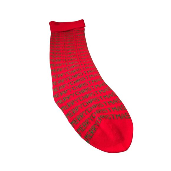 Vintage 1980s Knit Jumbo Christmas Stocking Red 35 in "Merry Christmas" w/ Poms - Picture 4 of 5